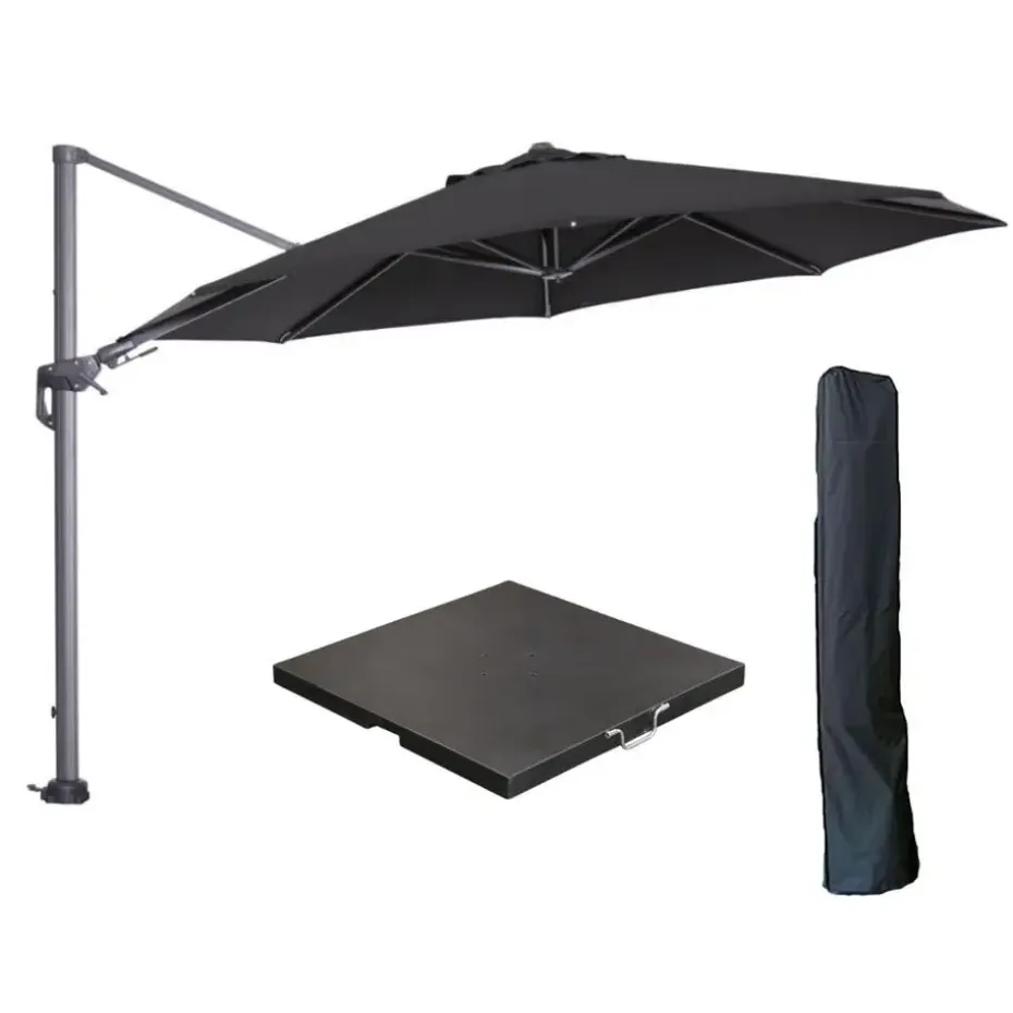 Garden Impressions Hawaii zweefparasol 3.5m zwart met voet en hoes