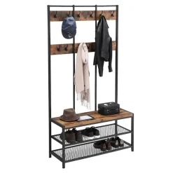 Garderoberek XL - industriële look - 12 haken - 100x186x40 cm - vintage bruin
