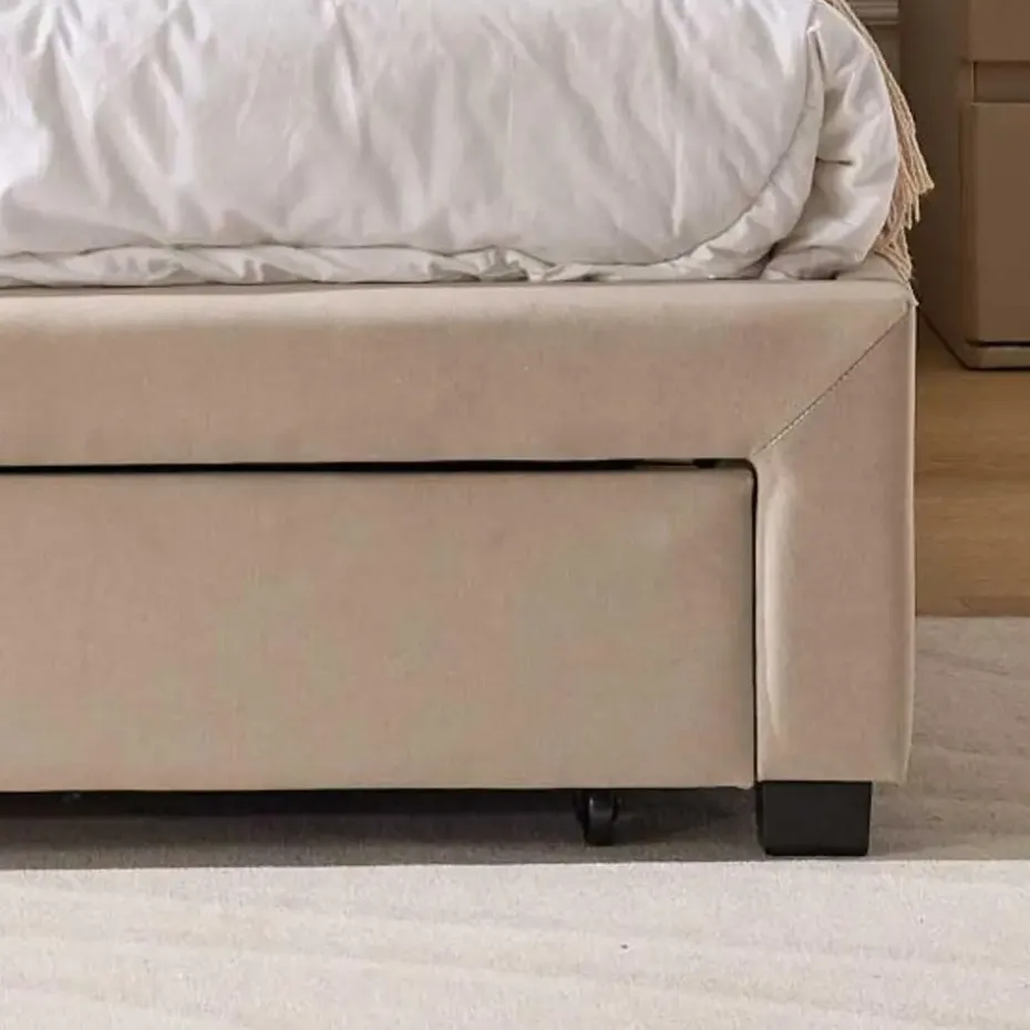 Gestoffeerd tweepersoonsbed Wallis - 140 x 200 cm - Met opberglades - Beige