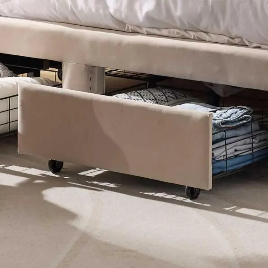 Gestoffeerd tweepersoonsbed Wallis - 140 x 200 cm - Met opberglades - Beige