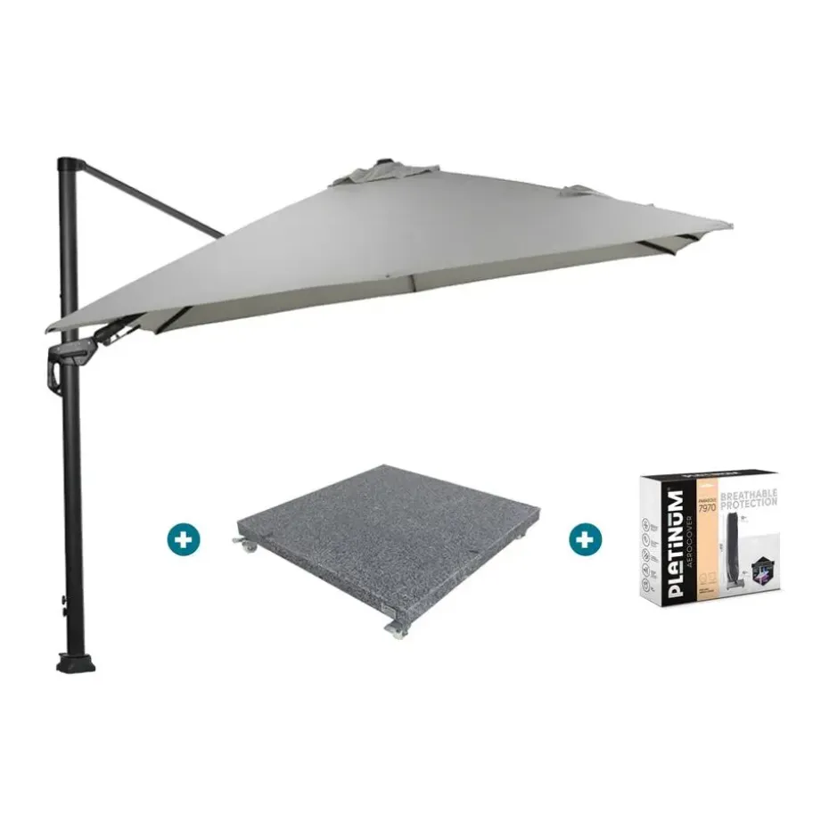 GI Hawaii zweefparasol Deluxe 300 x 300 cm. - Zand - met voet en hoes