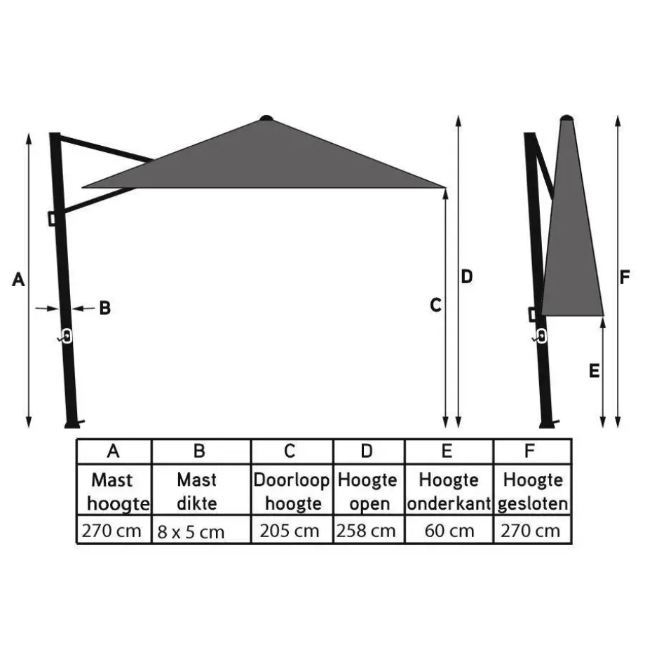 GI Hawaii zweefparasol Deluxe 300 x 300 cm. - Zand - met voet en hoes