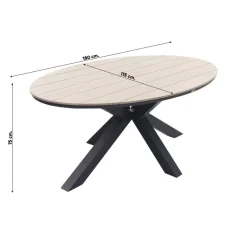 GI Margriet zwart/zand / Edison 180 x 115 cm. tafel - ovale tuinset