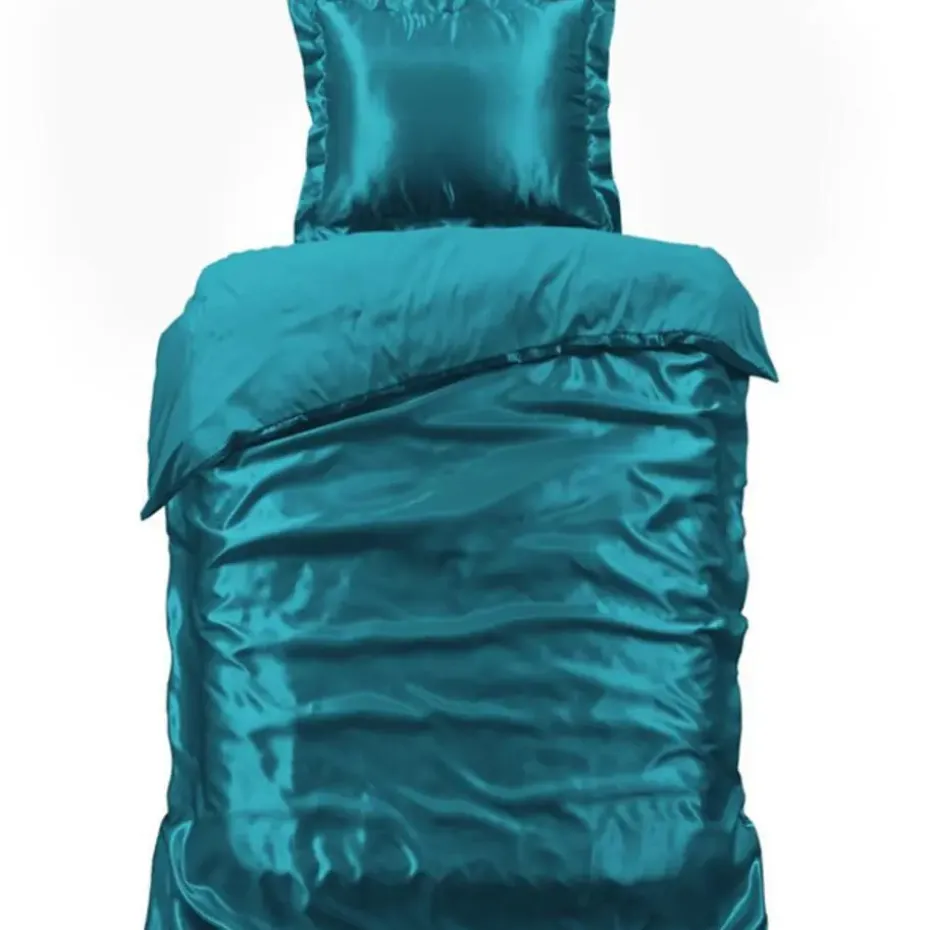 Glanzend Satijnen Dekbedovertrek Beauty Silk Aqua-1-persoons (140 x...