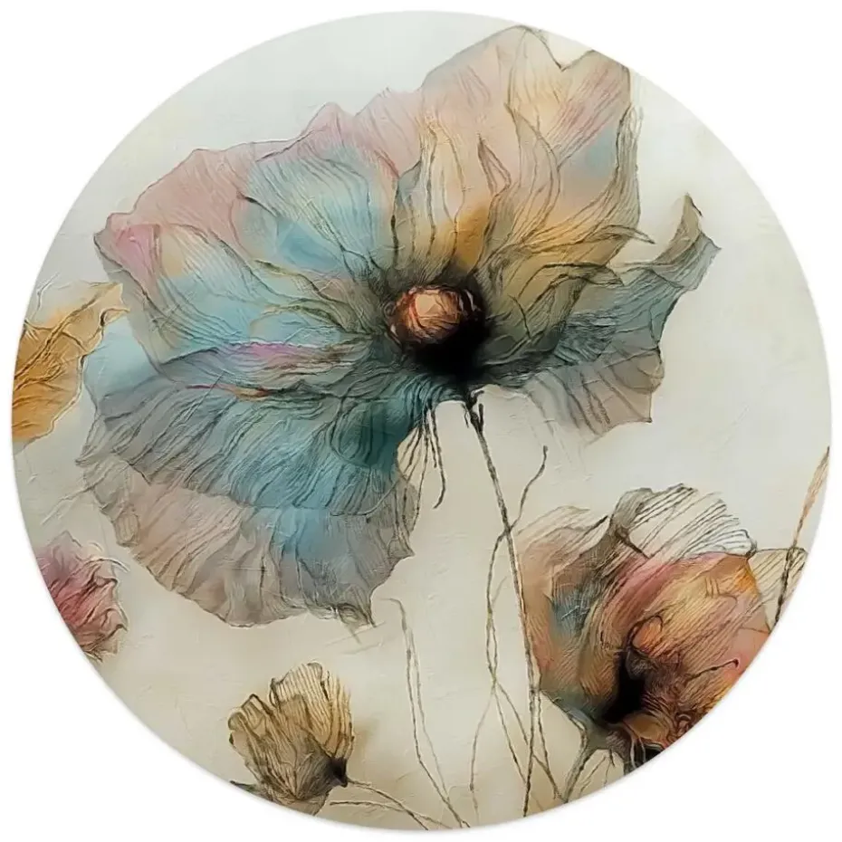 Glasschilderij Aquarel bloemen II - Ø 50cm - Blauw