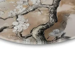 Glasschilderij Boom in bloei - Ø 50cm - Beige