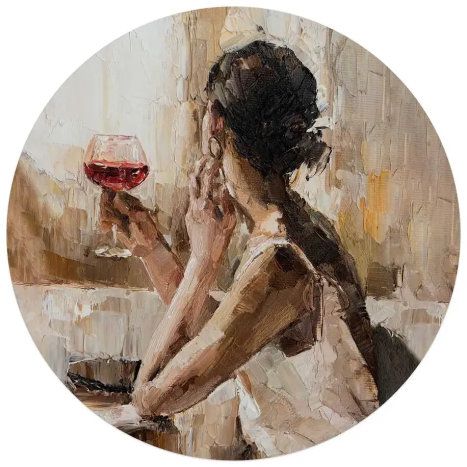 Glasschilderij Evening Wine - Ø 70cm - Beige