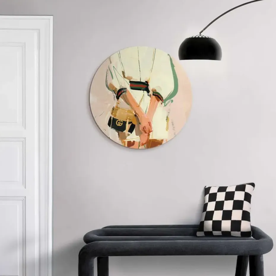 Glasschilderij Italiaanse looks - Ø 50cm - Beige