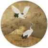 Glasschilderij Kraanvogels - Ø 50cm - Goudkleurig