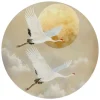 Glasschilderij Kraanvogels onder de maan - Ø 70cm - Beige
