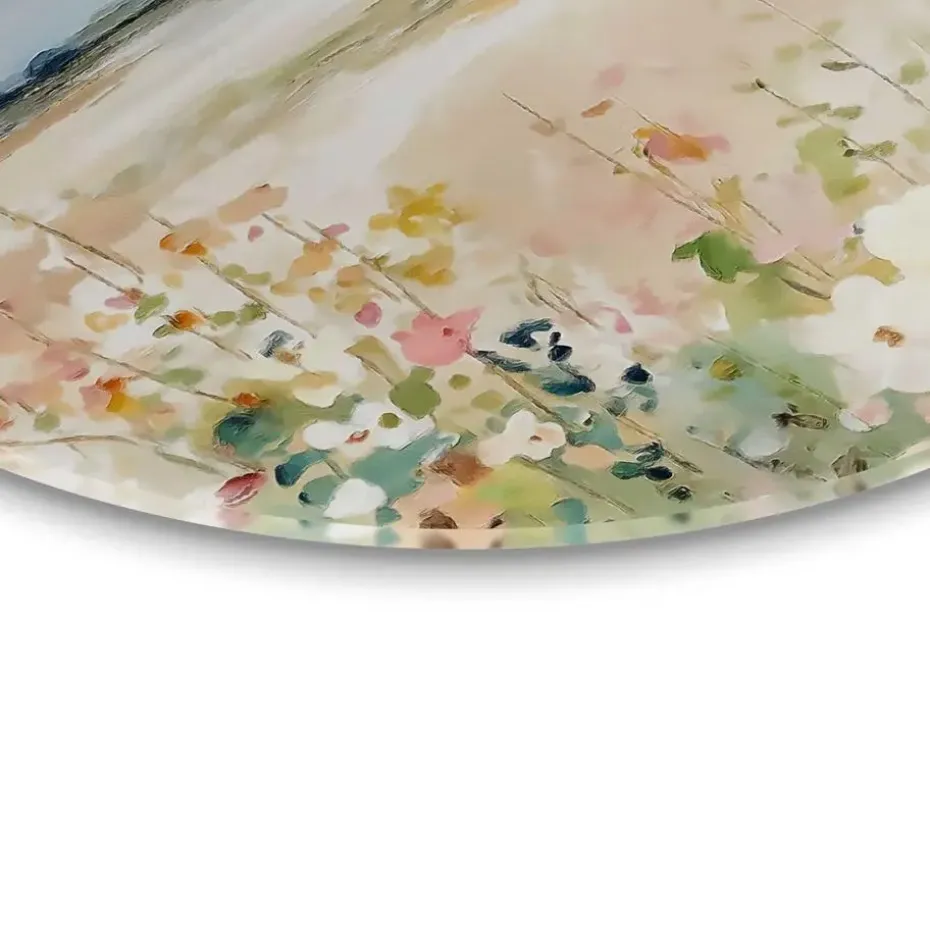Glasschilderij Lente horizon - Ø 70cm - Beige