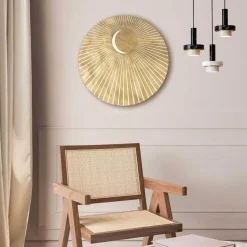 Glasschilderij Maan - Ø 50cm - Goudkleurig