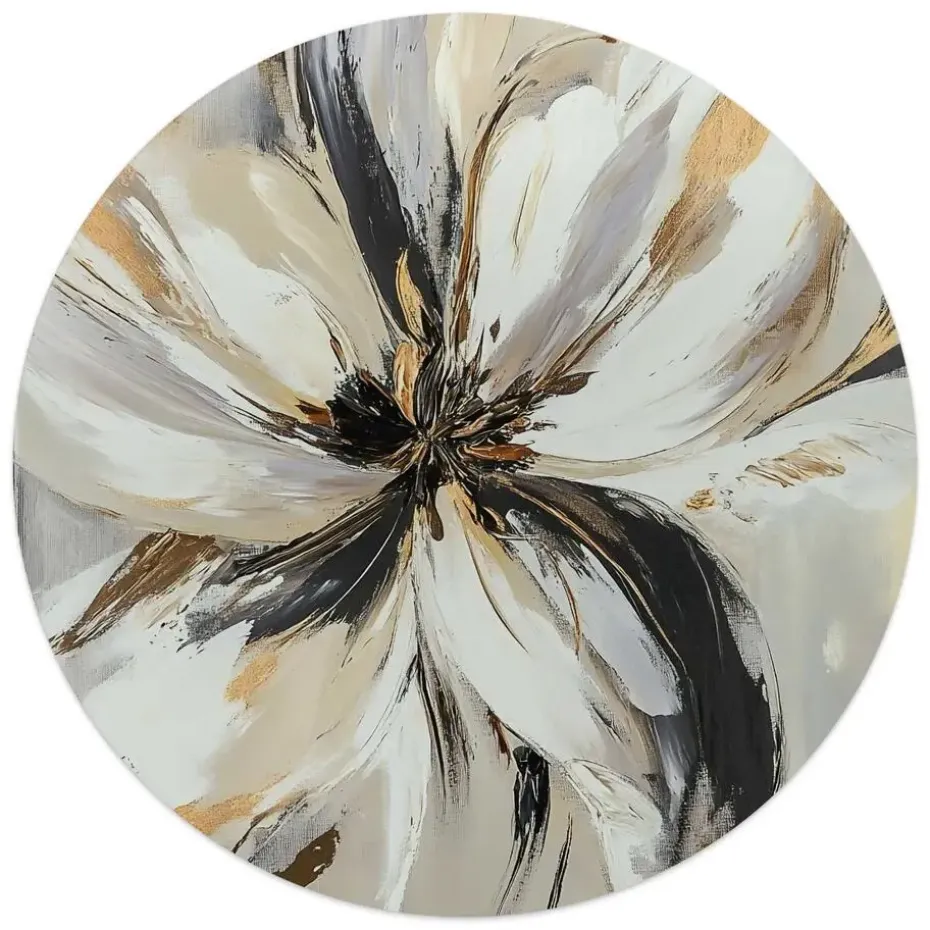 Glasschilderij Stijlvolle bloem - Ø 50cm - Beige
