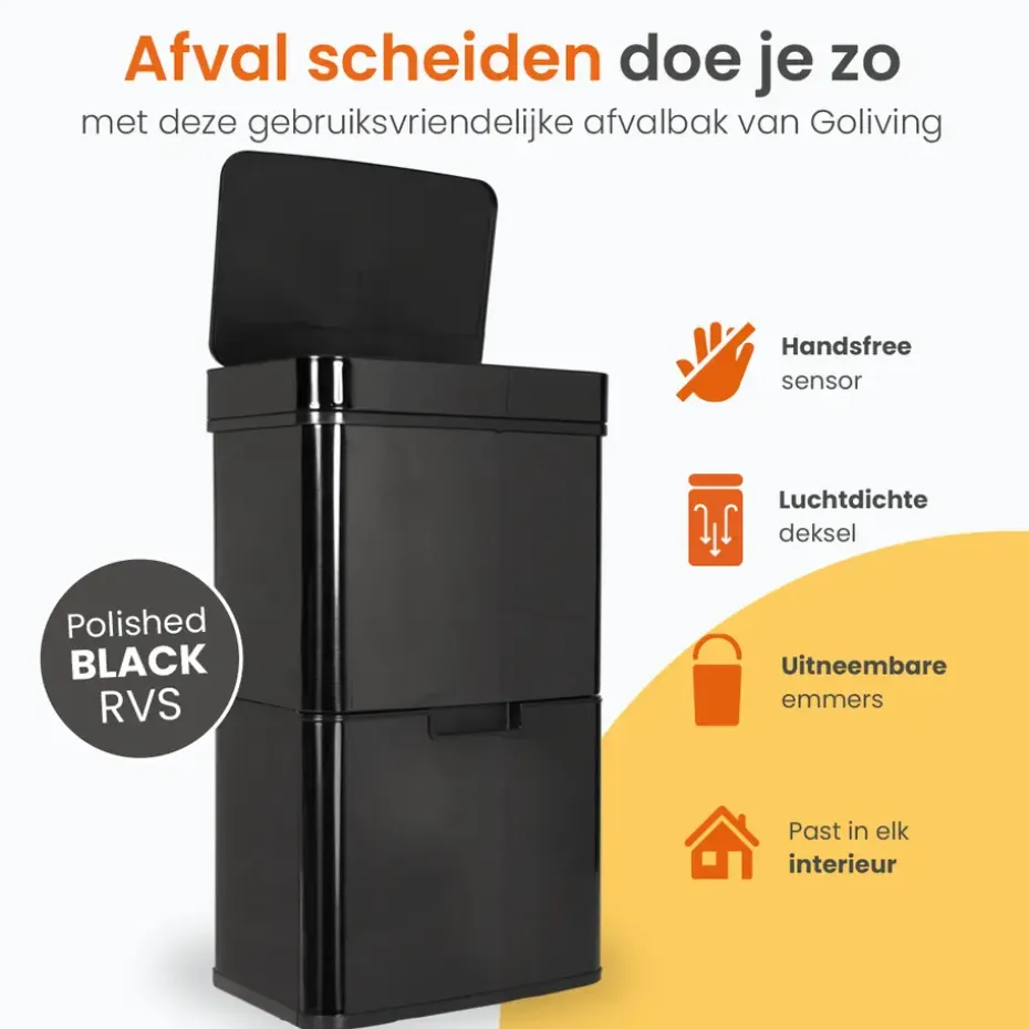 Goliving Automatische Sensor Prullenbak 64 Liter – Afvalemmer keuken - Afvalbak