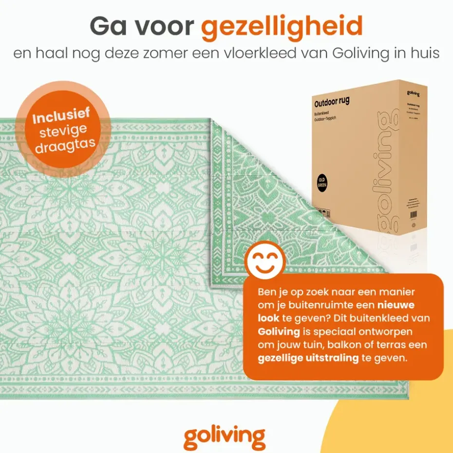 Goliving Buitenkleed Summer Flora - 183x290CM - Draagtas - Groen/Wit
