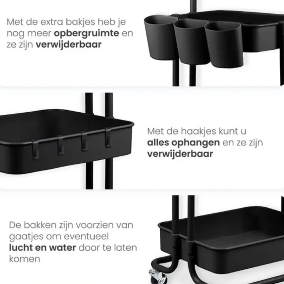 Goliving Keukentrolley op wieltjes - Serveerwagen - Keuken Trolley - Met Bakjes