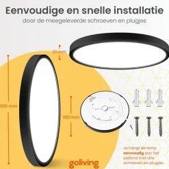 Goliving Plafondlamp - Plafonnière - LED - 30x30x2.1 cm - Zwart