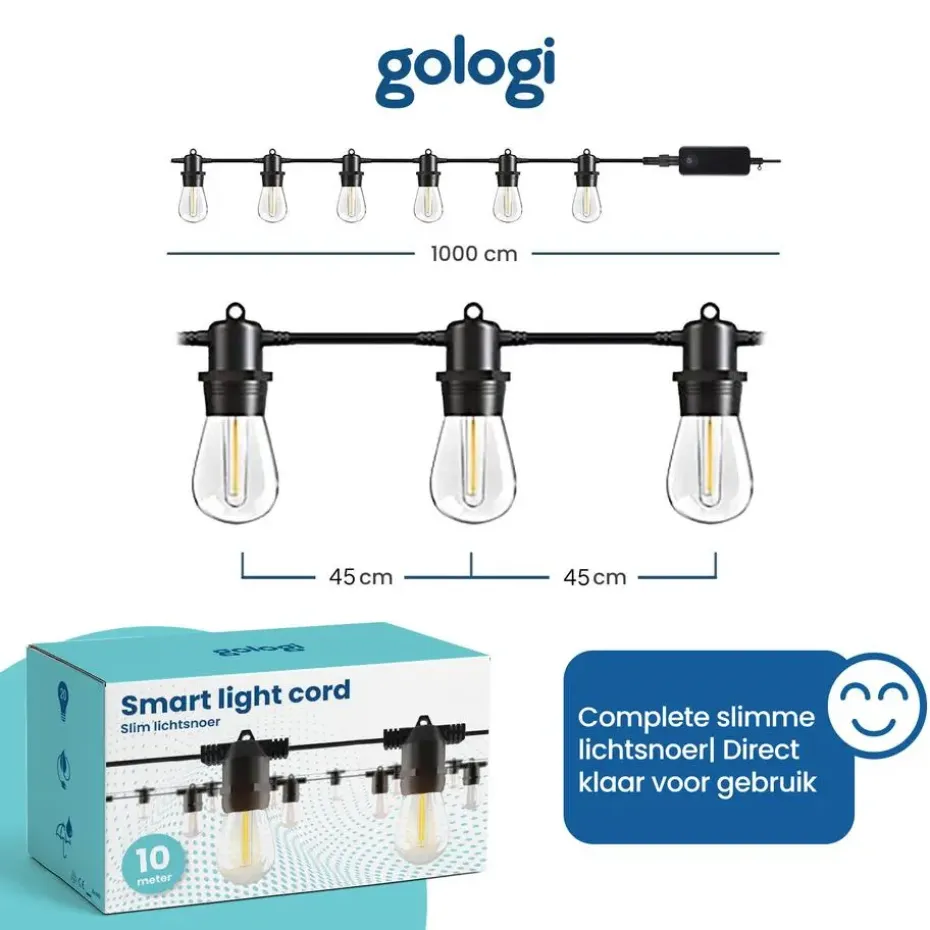 Gologi lichtsnoer buiten en binnen - Lichtslinger 10M - Tuinverlichting LED
