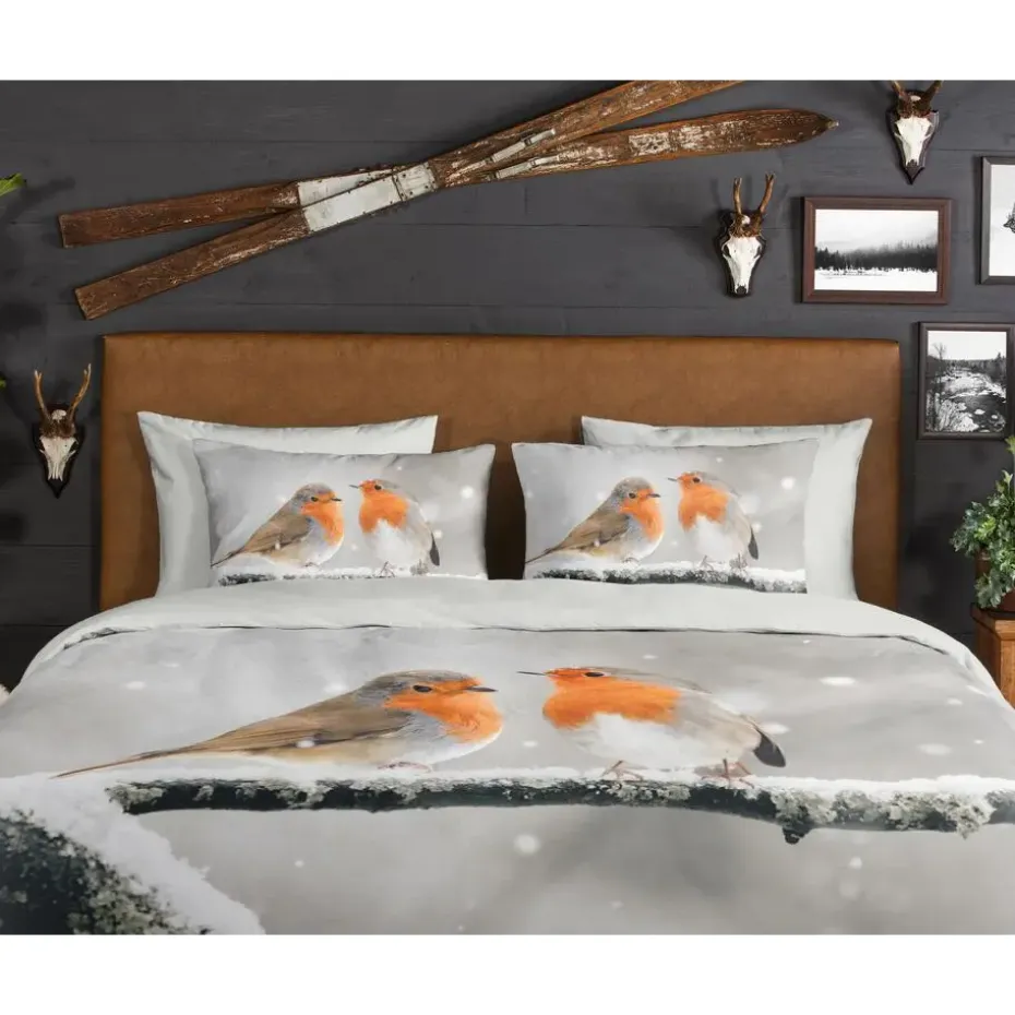 Good Morning Dekbedovertrek "roodborst vogels in de sneeuw" (140x200/220 cm)