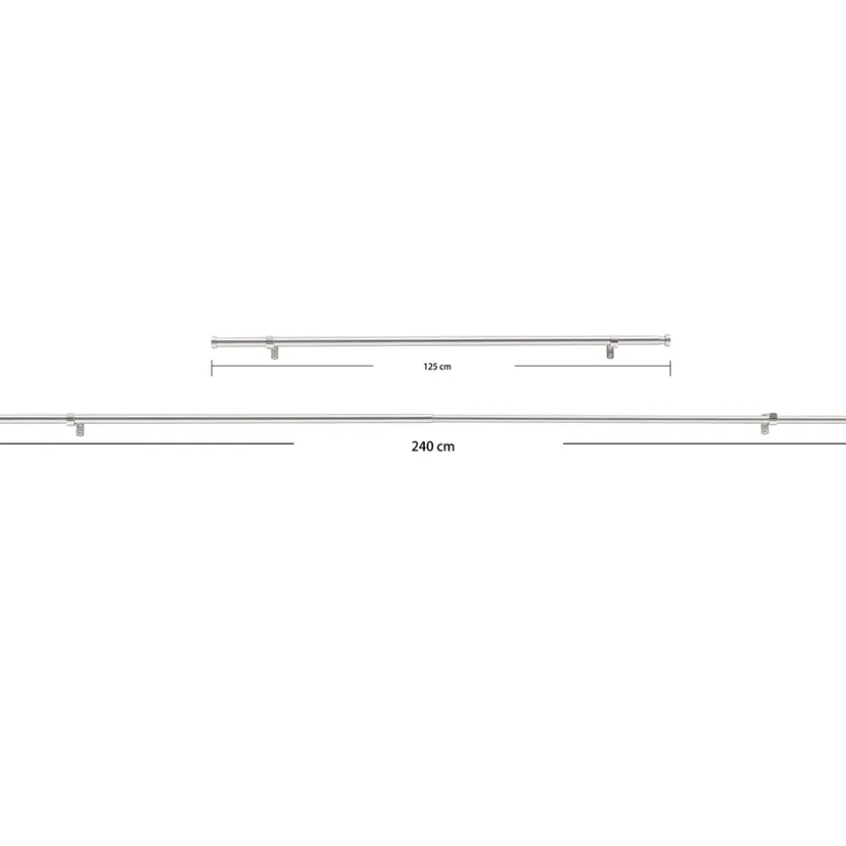 Gordijnroede - Uitschuifbaar - Stang van 125-240 cm - Zilver