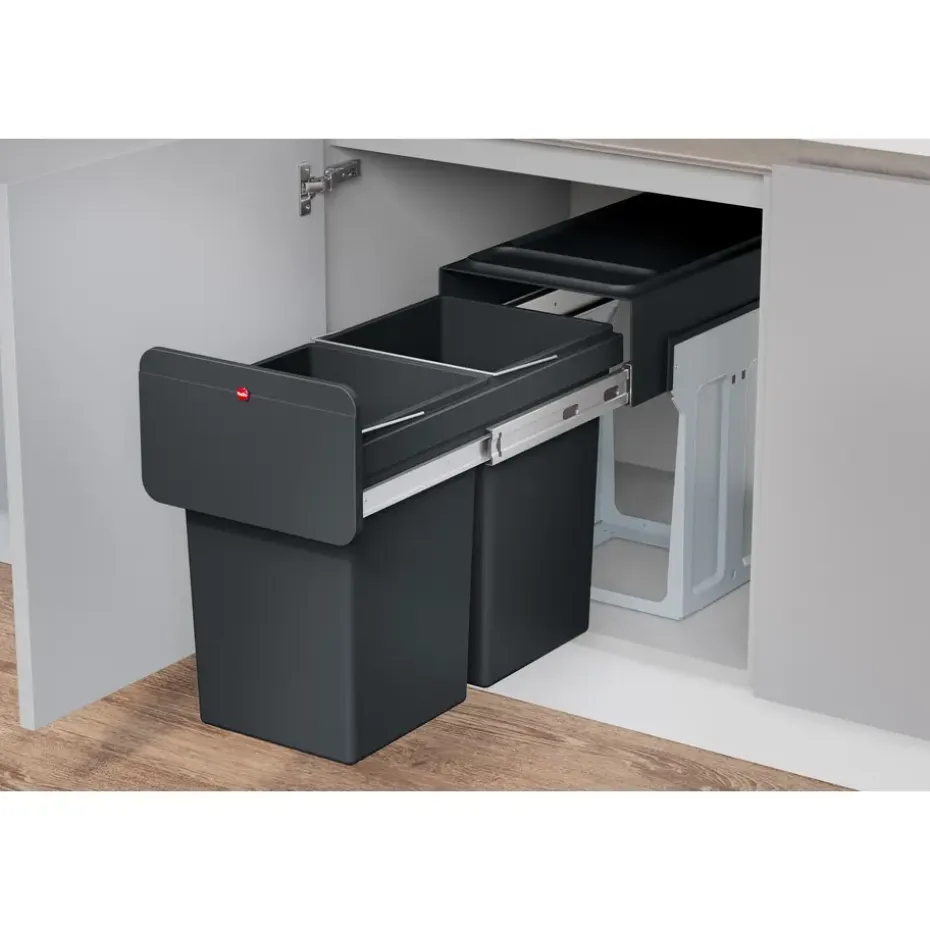Hailo Tandem Inbouwprullenbak - 2x14L - zwart