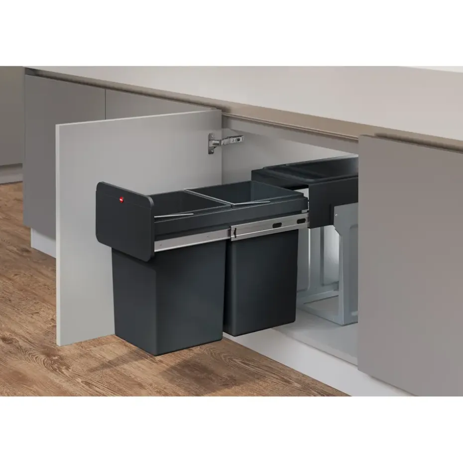 Hailo Tandem Inbouwprullenbak - 2x14L - zwart
