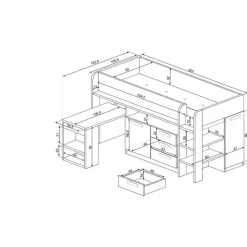 Halfhoogslaper Beau 90x200 met bureau - oudroze