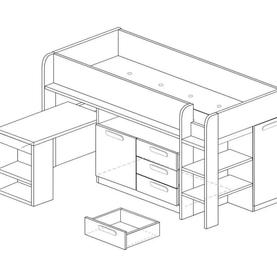 Halfhoogslaper Beau 90x200 met bureau - oudroze