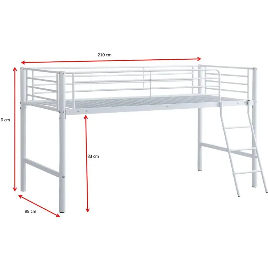 Halfhoogslaper Julie 90x200cm - metaal - mat wit