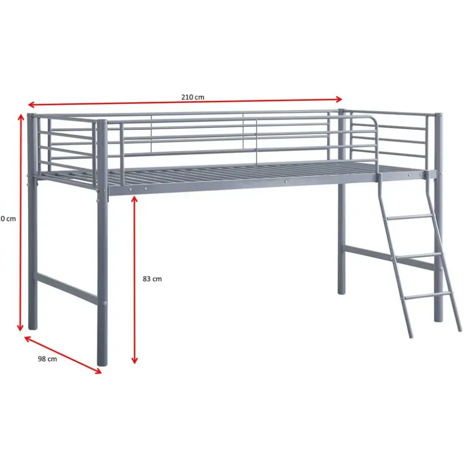 Halfhoogslaper Julie 90x200cm - metaal - mat grijs