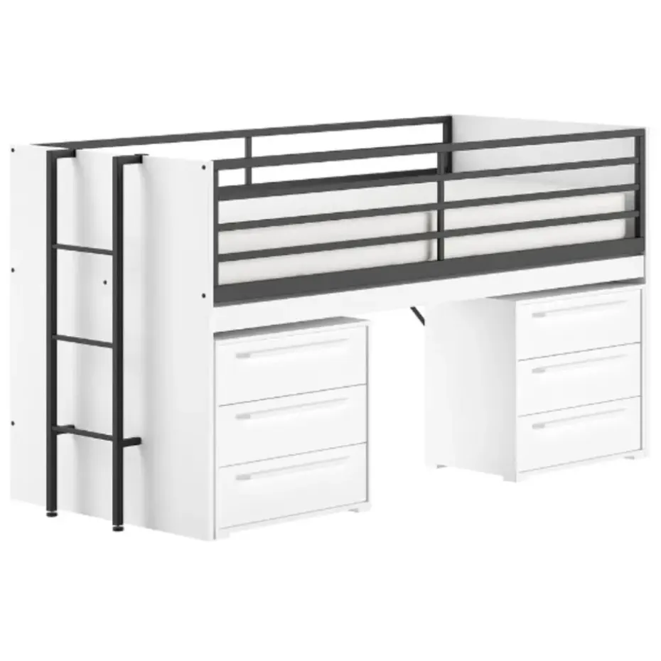 Halfhoogslaper Sammie 90x200cm - met bureau en ladekasten - wit