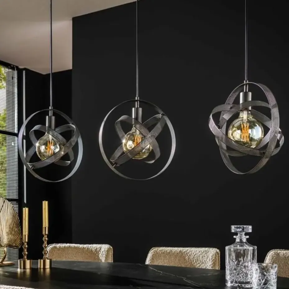 Hanglamp Yaya 3-lichts mesh - Metaal - Zwart