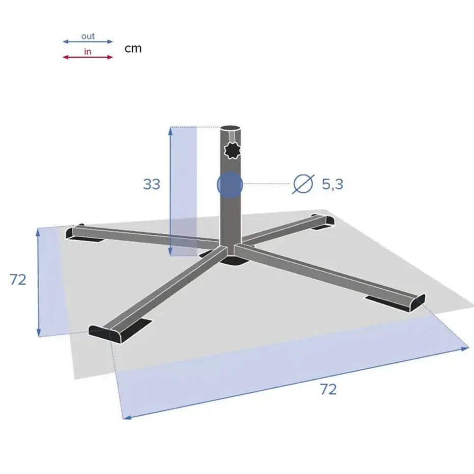 Hespiride parasolvoet/kruisvoet - metaal - 102 x 33 cm - 38/48 mm