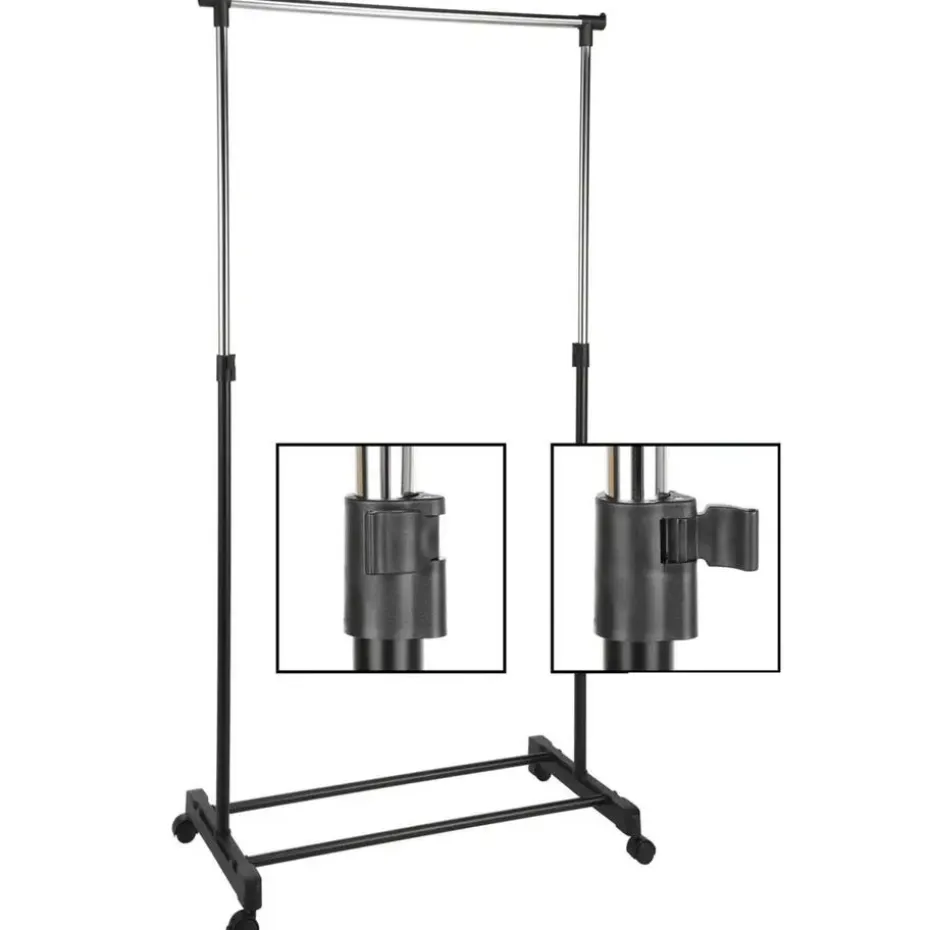 HI mobiel kledingrek - verstelbaar - op wielen - zwart - 160 cm