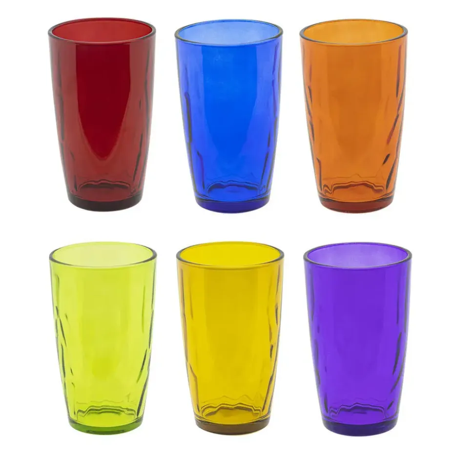 HI Waterglazen/drinkglazen - 6x - kleurenmix - 320 ml