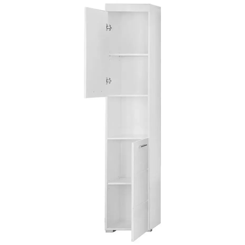 Hioshop AmandaMando kolomkast 2 deuren- 1 open vak wit- wit hoogglans
