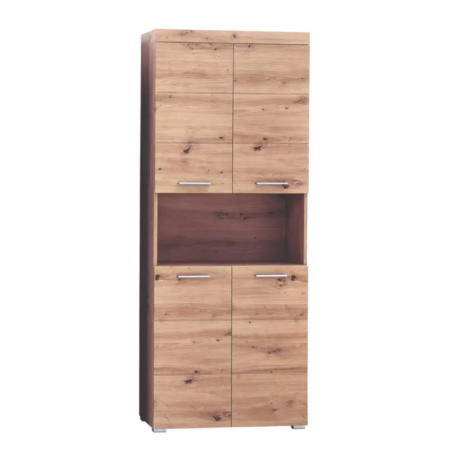 Hioshop AmandaMando kolomkast 4 deuren- 1 open vak eiken decor