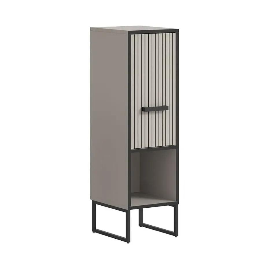 Hioshop Bagno badkamerkast 1 deur 1 vak lichtgrijs- crèmekleurig