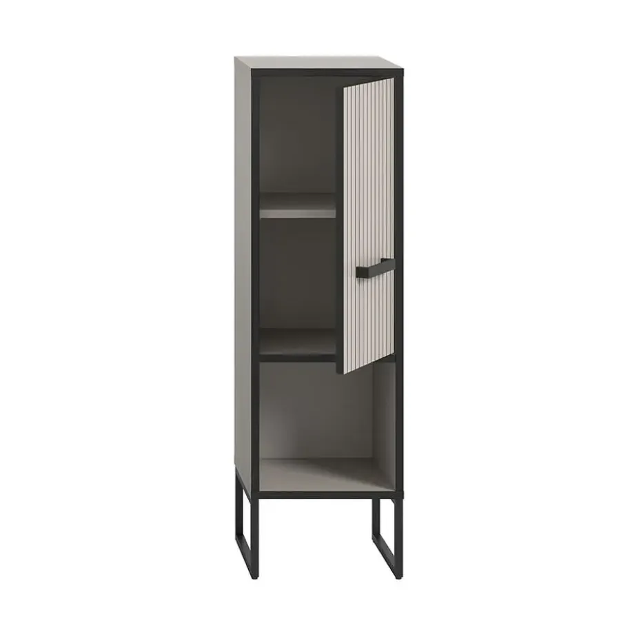 Hioshop Bagno badkamerkast 1 deur 1 vak lichtgrijs- crèmekleurig