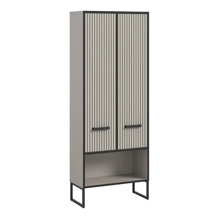 Hioshop Bagno kolomkast 2 deuren lichtgrijs- crèmekleurig
