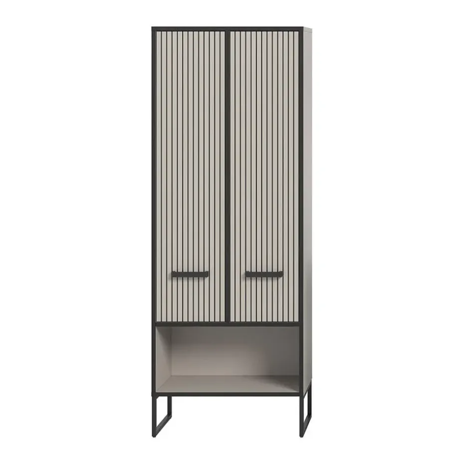 Hioshop Bagno kolomkast 2 deuren lichtgrijs- crèmekleurig