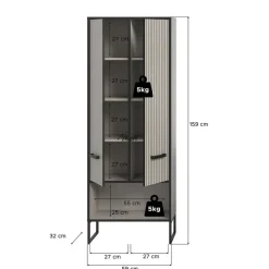 Hioshop Bagno kolomkast 2 deuren lichtgrijs- crèmekleurig