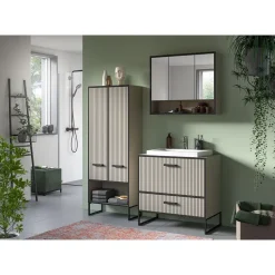Hioshop Bagno kolomkast 2 deuren lichtgrijs- crèmekleurig
