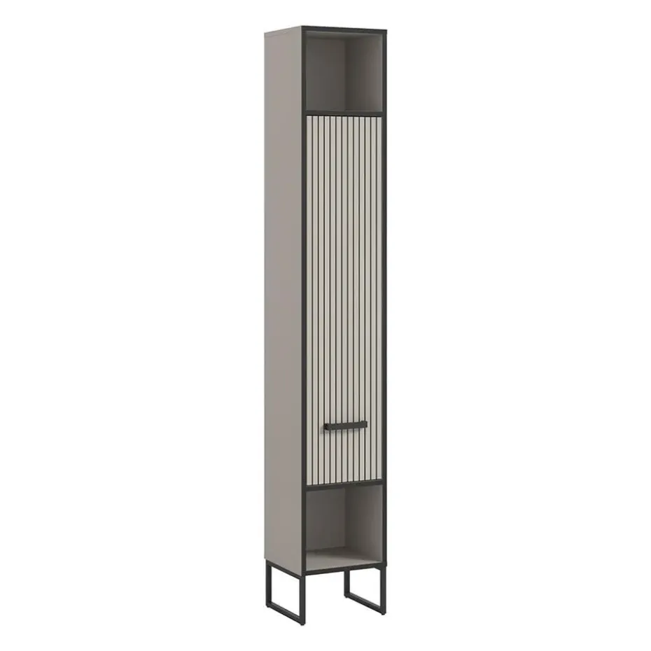 Hioshop Bagno kolomkast 1 deur 2 vakken lichtgrijs- crèmekleurig