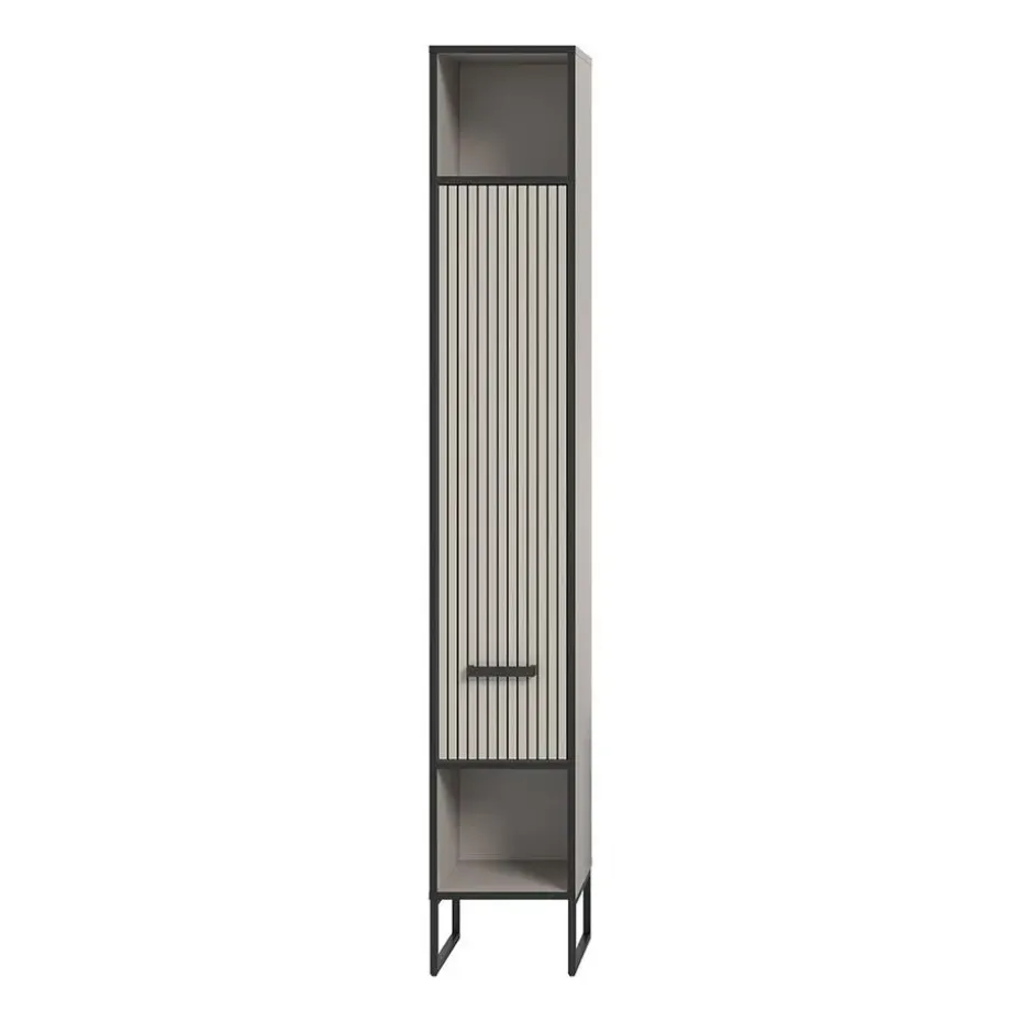 Hioshop Bagno kolomkast 1 deur 2 vakken lichtgrijs- crèmekleurig