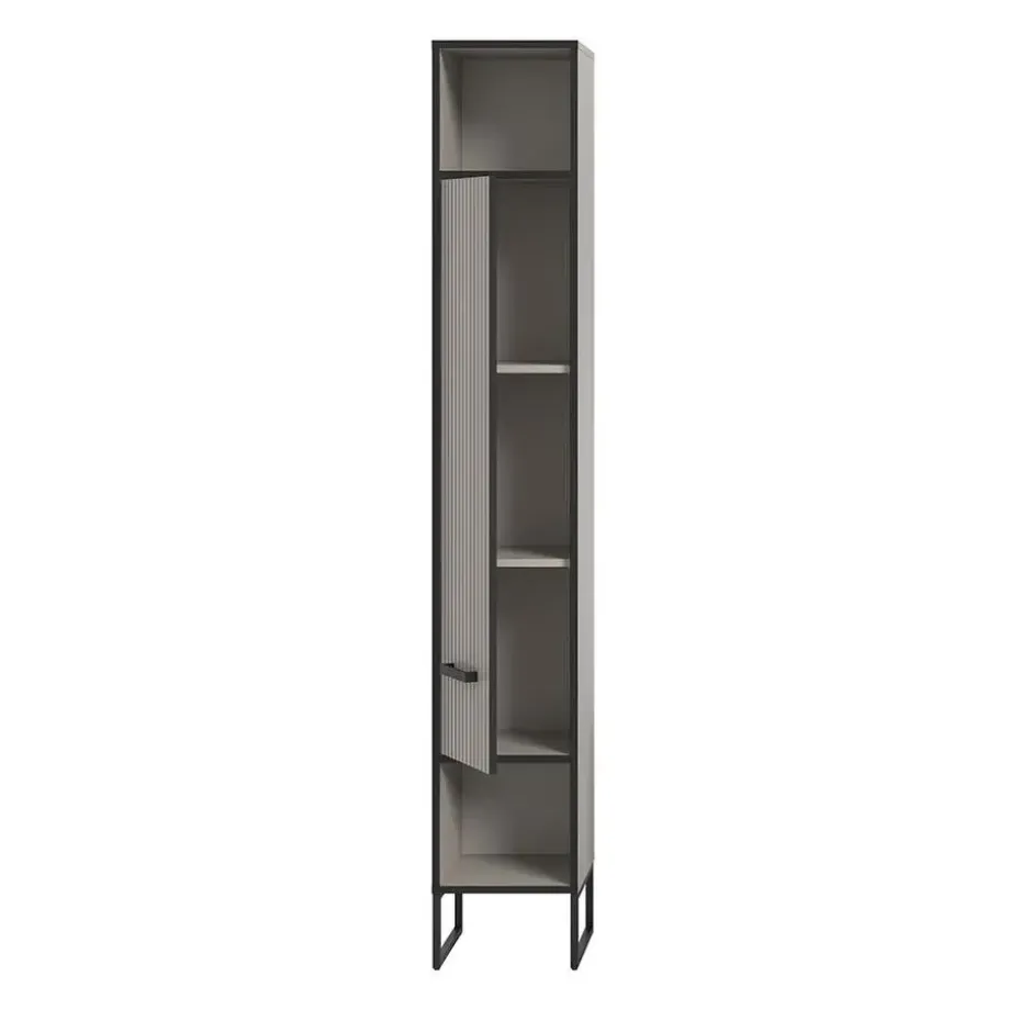 Hioshop Bagno kolomkast 1 deur 2 vakken lichtgrijs- crèmekleurig