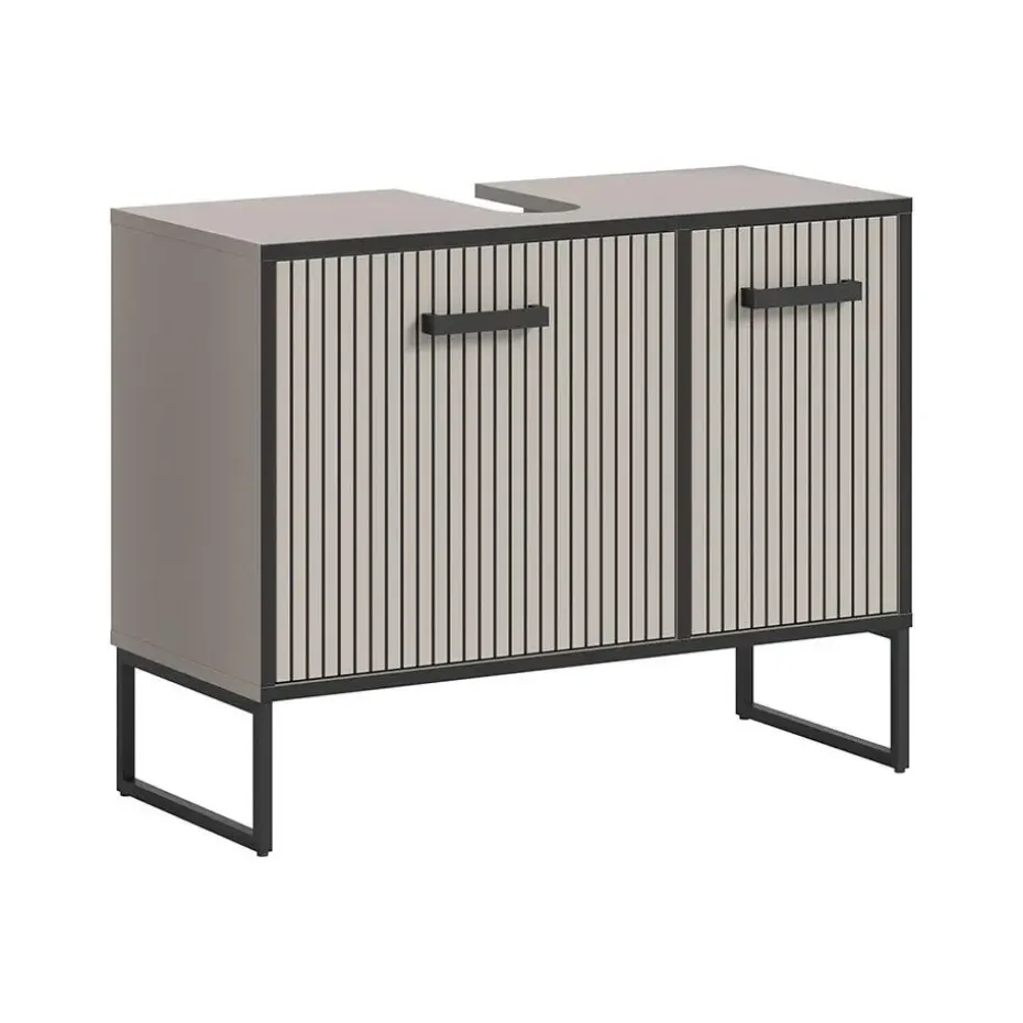 Hioshop Bagno wastafel 2 deuren lichtgrijs- crèmekleurig