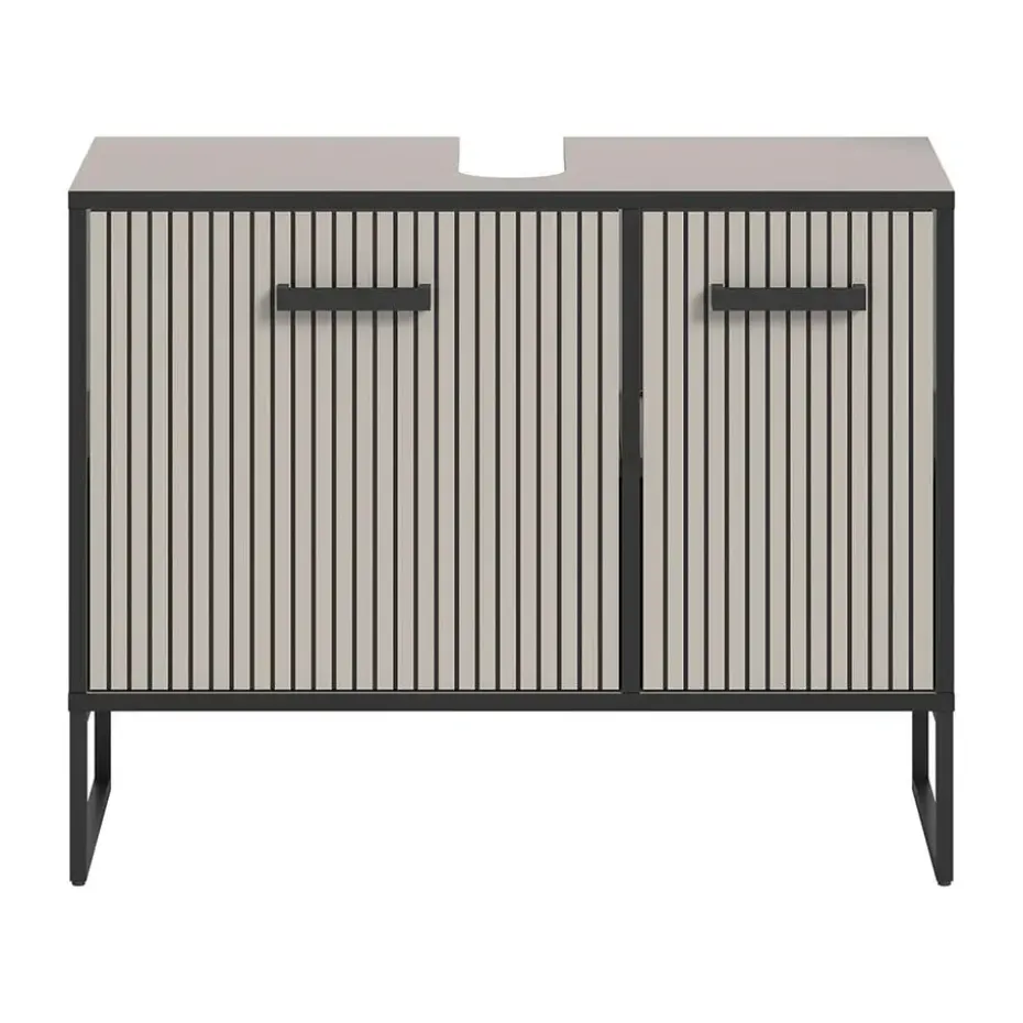 Hioshop Bagno wastafel 2 deuren lichtgrijs- crèmekleurig