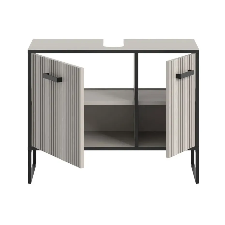 Hioshop Bagno wastafel 2 deuren lichtgrijs- crèmekleurig
