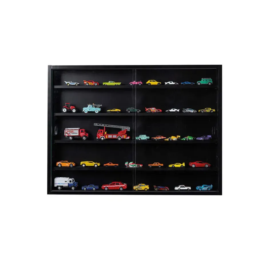Hioshop Blacklava vitrinekast vitrinekast- 2 schuifdeuren zwart